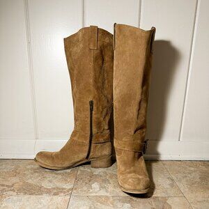 Garnet Hill Womens Size 10 Tall Brown Suede Riding Boots Buckle Size Zip